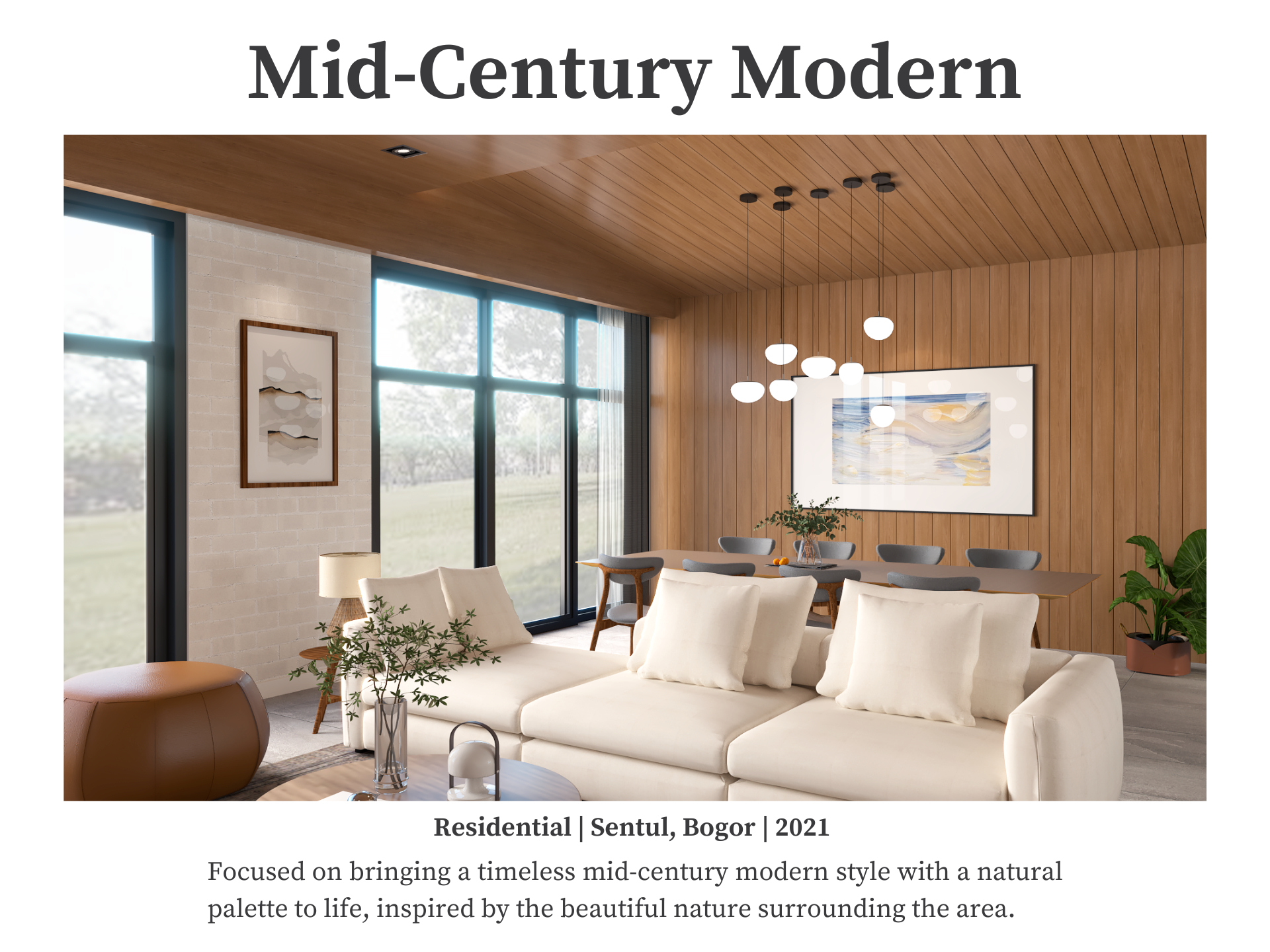 Mid Century Modern interior design by Poppyhaus Studio, inspired by nature's palette.